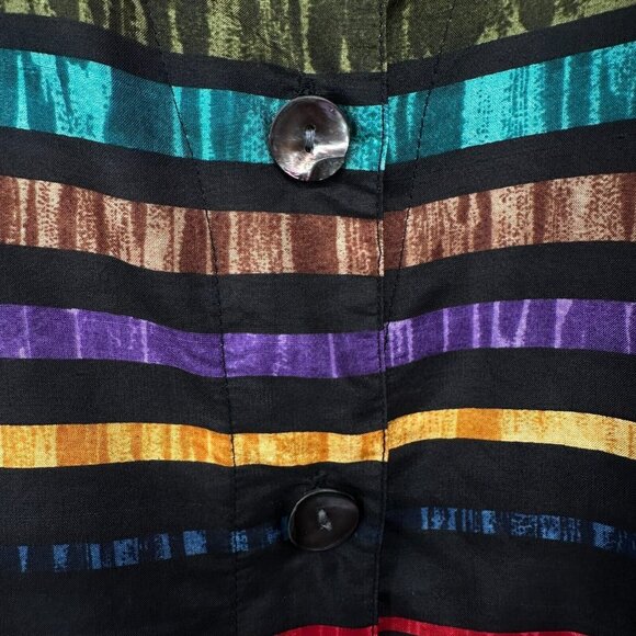 Vintage Chicos Design 100% Silk Top Shirt Shacket Size 1 US M 8 Patchwork Button - Picture 6 of 12